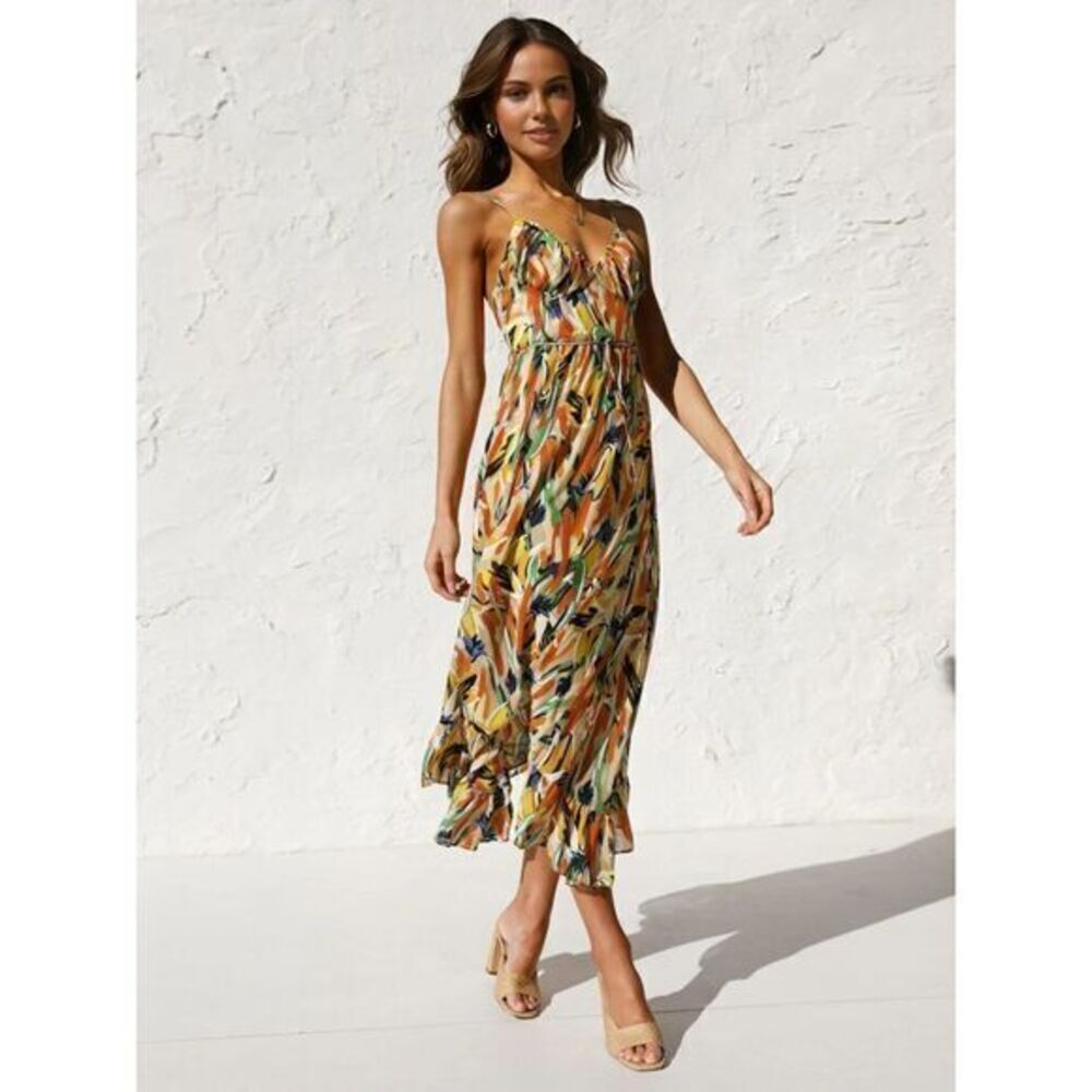 Commense Boho Chic‎ Vibrant Floral Print Midi Dress Cami Summer Midi Sundress S
